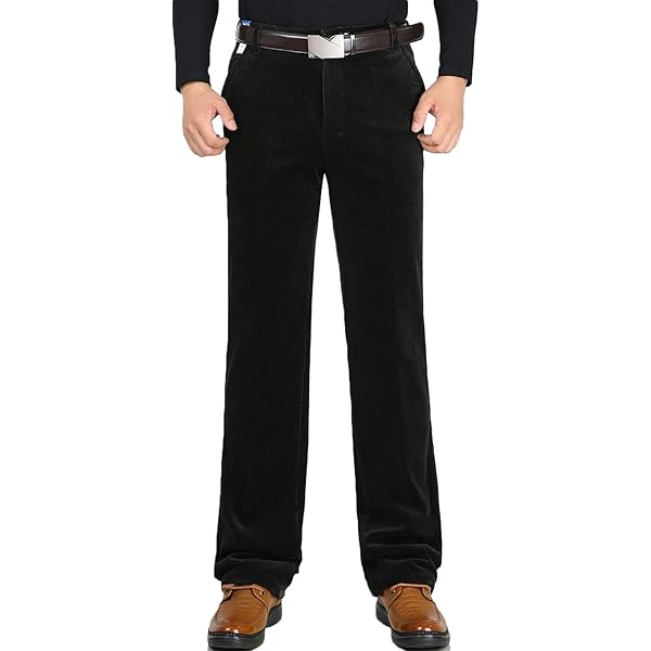 Flygo Mens Wale Stretch Expandable Waist Straight-Fit