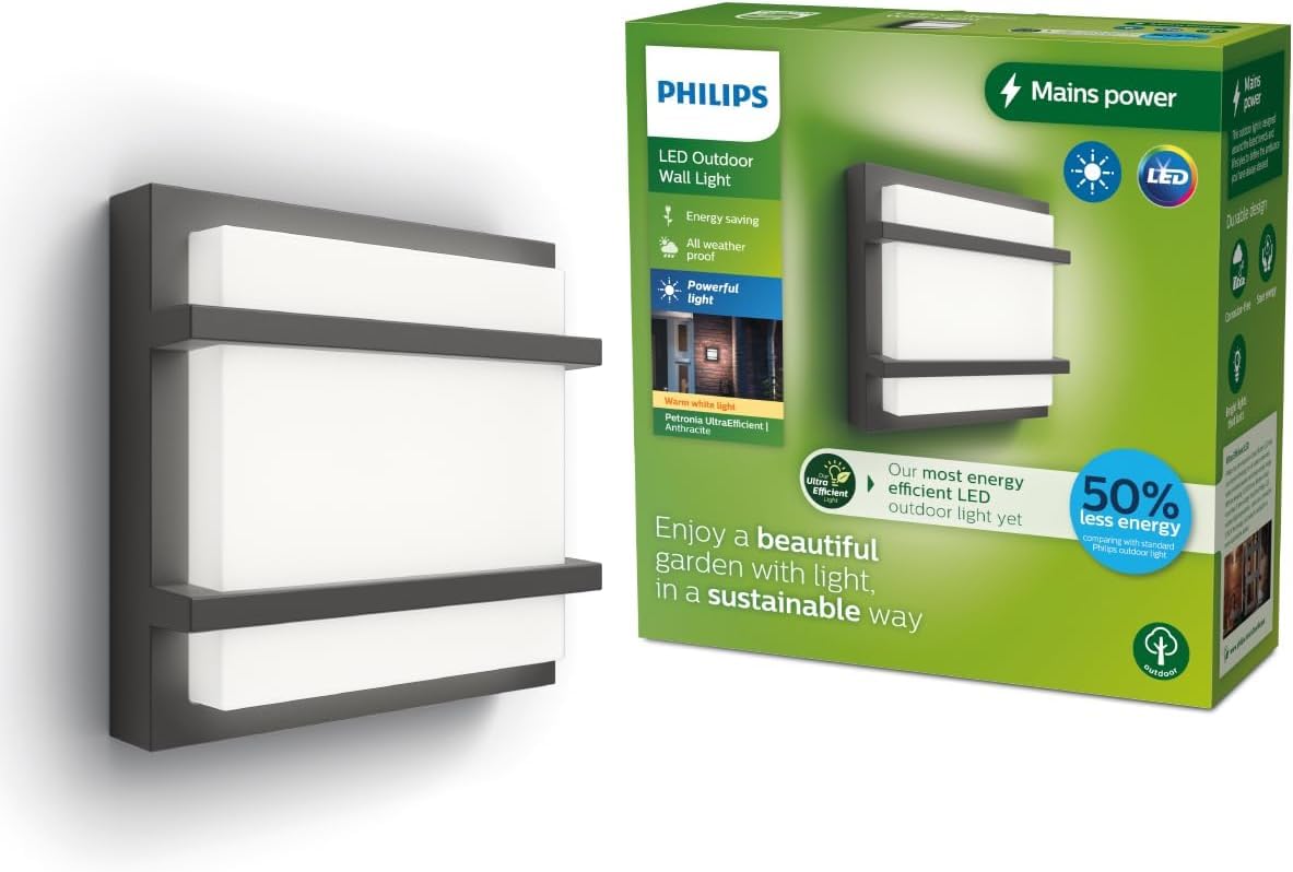 Philips Lighting Petronia UltraEfficient outdoo wall Light, 3.8W, 2700K, Antracite, IP44 Weatherproof