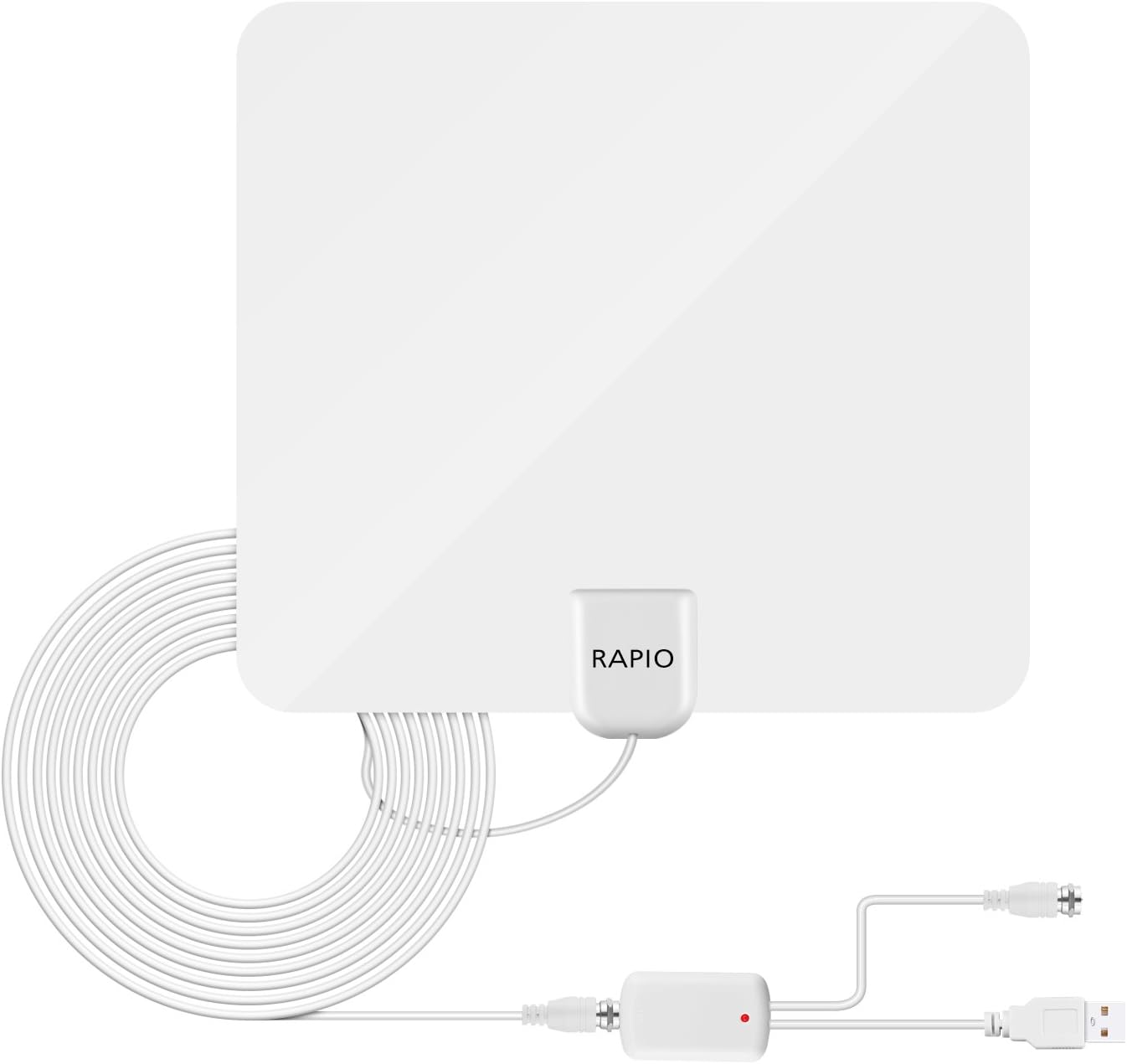 Antenna TV Digital HD, RAPIO Digital Amplified Indoor HDTV Antennas, TVfox Antenna, Coax Cable with Detachable Amplifier Signal Booster, Omni Directional VHF UHF TV Receiver White