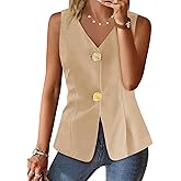 Cicy Bell Womens Summer V Neck Vest Tops Button up Sleeveless Casual Waistcoat Business Fitted Blazer vest