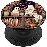 Spooky Ghost Reading Books in a Library PopSockets Adhesive PopGrip