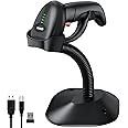 Symcode Bluetooth Wireless Barcode Scanner with Auto-Sensing Stand,Putting on Stand to Scan Automatically Sense Scanning 2D QR Bluetooth Barcode Scanner with Battery Level Indicator More-to-one Mode