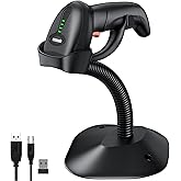 Symcode 2D Wireless Barcode Scanner with Auto-Sensing Stand,Bluetooth QR 1D Bar Code Scanner Putting on Stand to Scan Automat