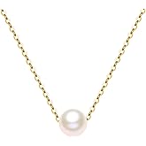 14K Solid Gold Pearl Necklace for Women, Real Freshwater Cultured Pearl Pendant Necklace 7.5mm Dainty Single Sliding Pearl Design Adjustable Necklaces Fine Jewelry Gift for Her, Mom, Wife 16"-18"