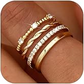 FUNRUN JEWELRY Stackable Gold Rings for Women Non Tarnish 14K Gold Plated Minimalist Cubic Zirconia Statement Engagement Promise Band Rings Thin Dainty Knuckle Thumb Ring Set Size 5-10