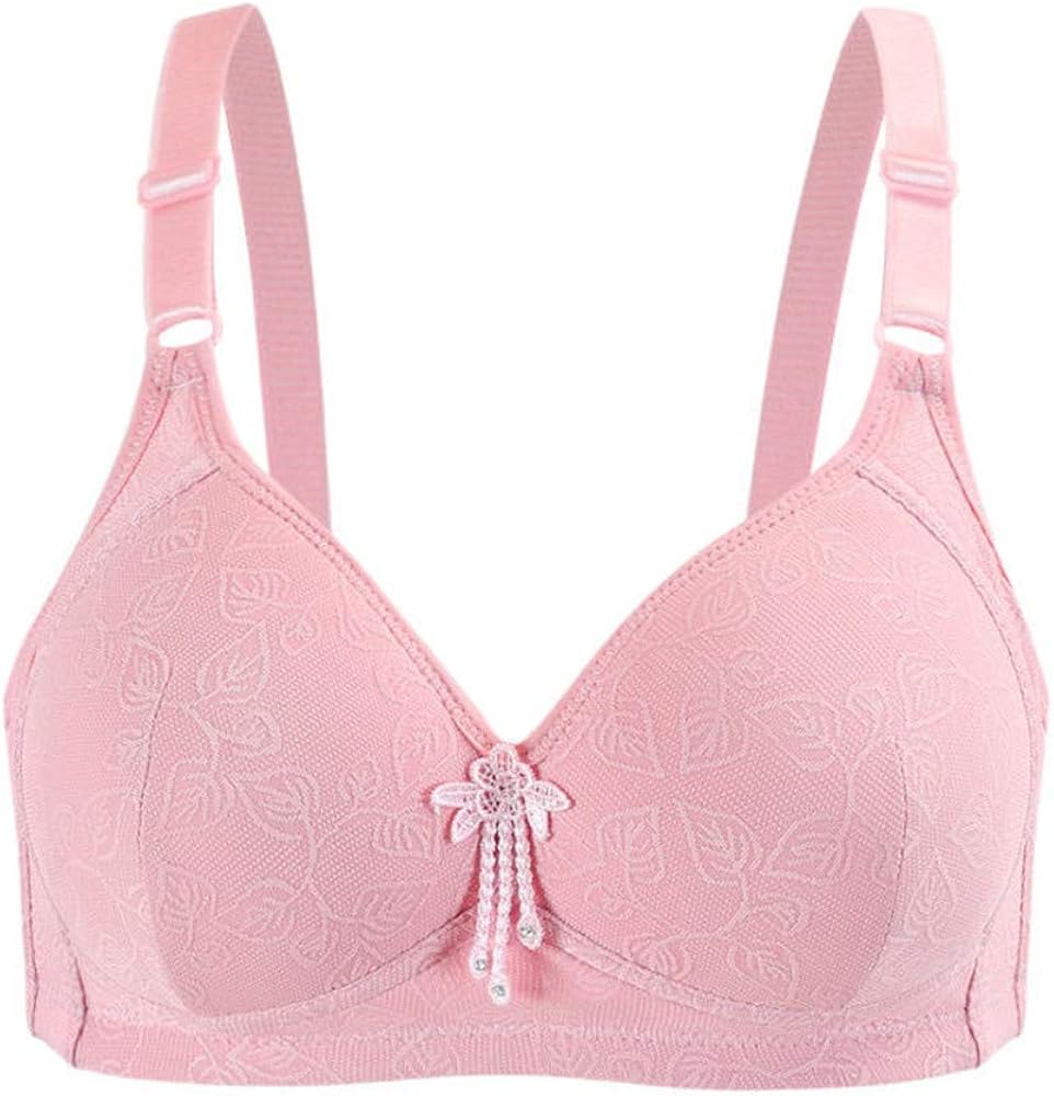 Floral Lace Bralette Mid-Elder Women Adjustable Strap V Neck Wireless B/C Cup Bra at Amazon 