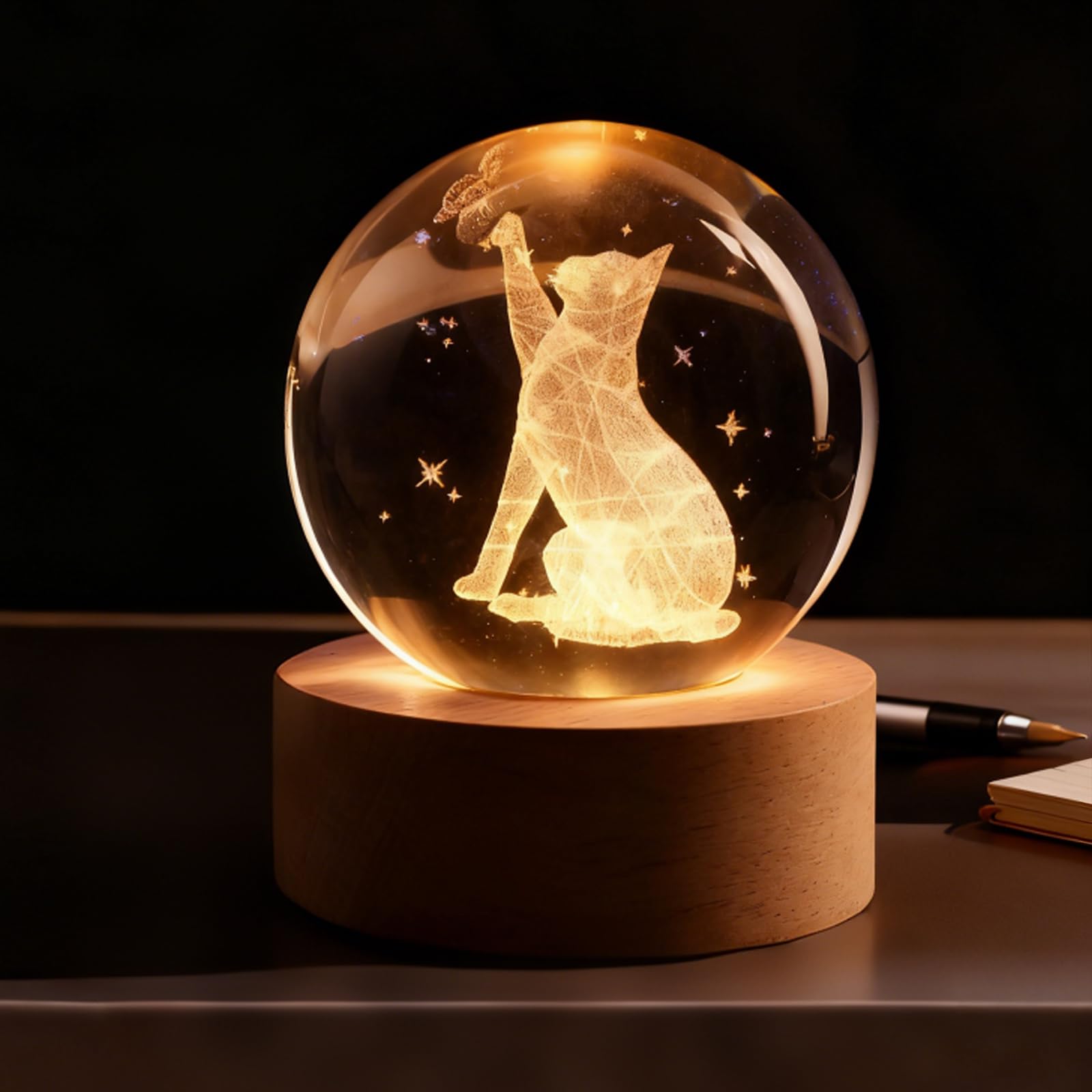 Photo 1 of COQIRAUSEN 3D Star Cat Crystal Ball Colorful 60mm Cute Cat Figurines Collectibles Decor Ball Sympathy Gifts Decorative Art Crystal Sphere Home Decor Gifts for Mom Women Lovers Girls