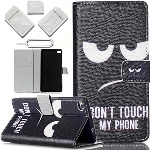 Huawei P8 lite Case,GoodOkay [Don't Touch My Phone] Colorful Pattern Design PU Leather Flip Stand Wallet Case [Built-in Credit Card Slots] Protective Skin for Huawei P8 lite