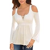 MOONCOLOUR Women's Cold Shoulder Lace Up Casual Tunic Solid Blouse Tops