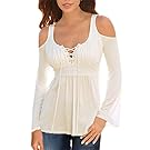 Mooncolour Womens 3/4 Sleeve Hollow Out Casual Loose Solid Blouse Tops   0705 White  US Large
