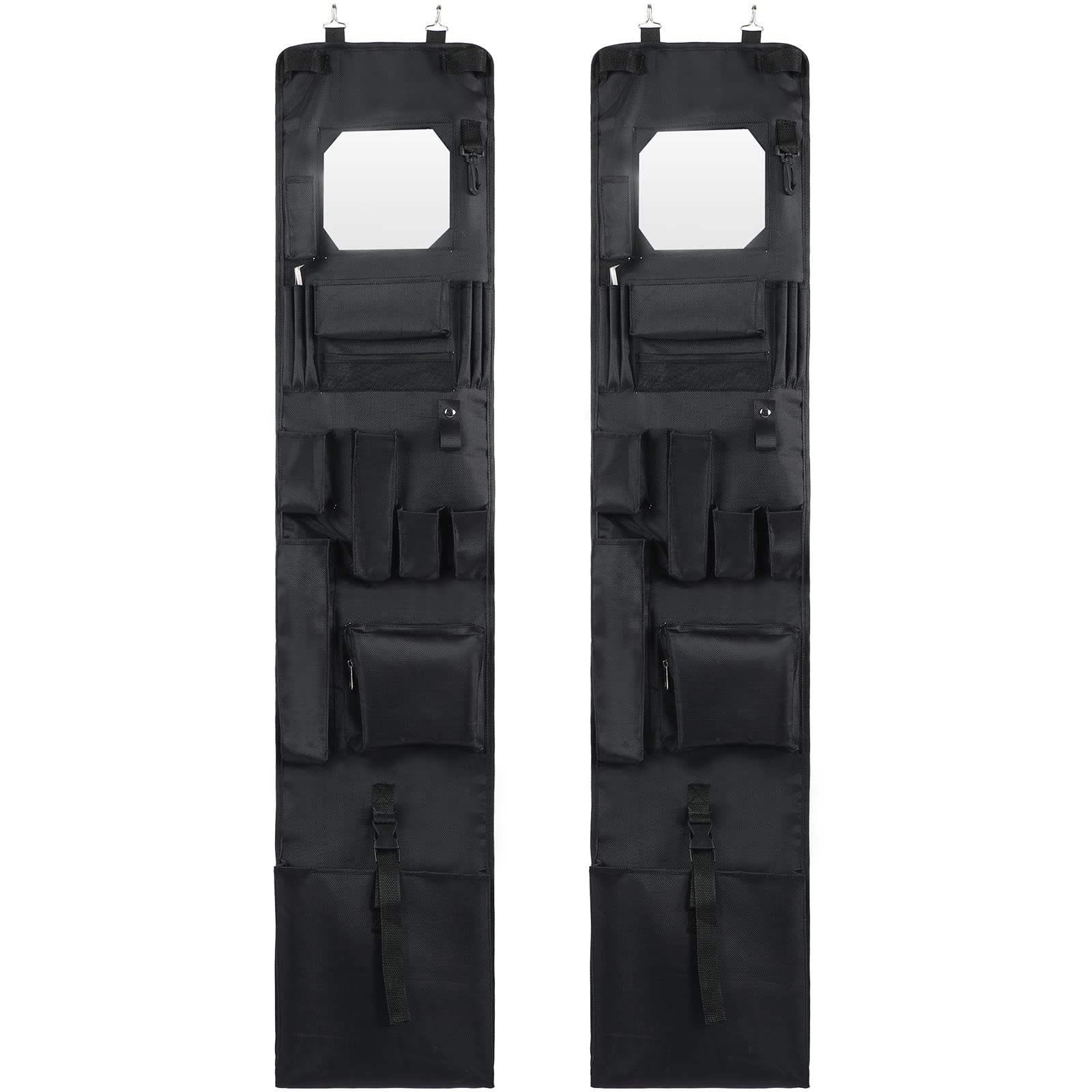 Photo 1 of Woanger Police Style Hanging Closet 52 x 11 Inches Door Organizer Locker Shelf Hanging Locker Organizer with Mirror for Police Security Law Enforcement (Black, 2 Pcs)