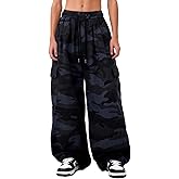Bakyarder Men's Camo Baggy Pants,Hip Hop Wide Leg, Casual Long Trousers Unisex Streetwear with Drawstring Waist