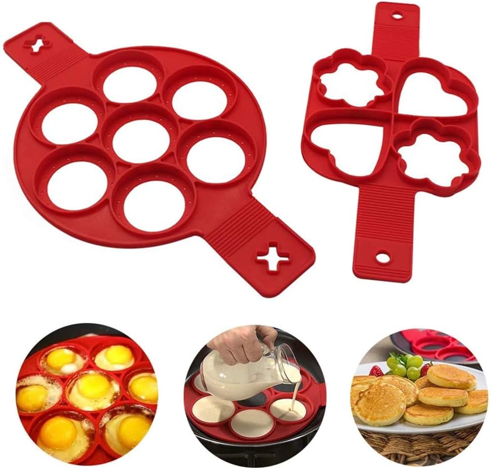 BTkviseQat Nonstick Silikon Ei Ring Pfannkuchen Form, Neue verbesserte Silikon auslaufsichere Design, Wiederverwendbare Silikon Non Stick Pfannkuchen Maker 2er-Pack(BPA-Frei)