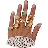 Stringex Chunky Gold Rings for Women Trendy Statement Stackable Rings Vintage Bohemian Colorful Crystal Ring Set Unique Stone Open Ring Dainty Prom Jewelry