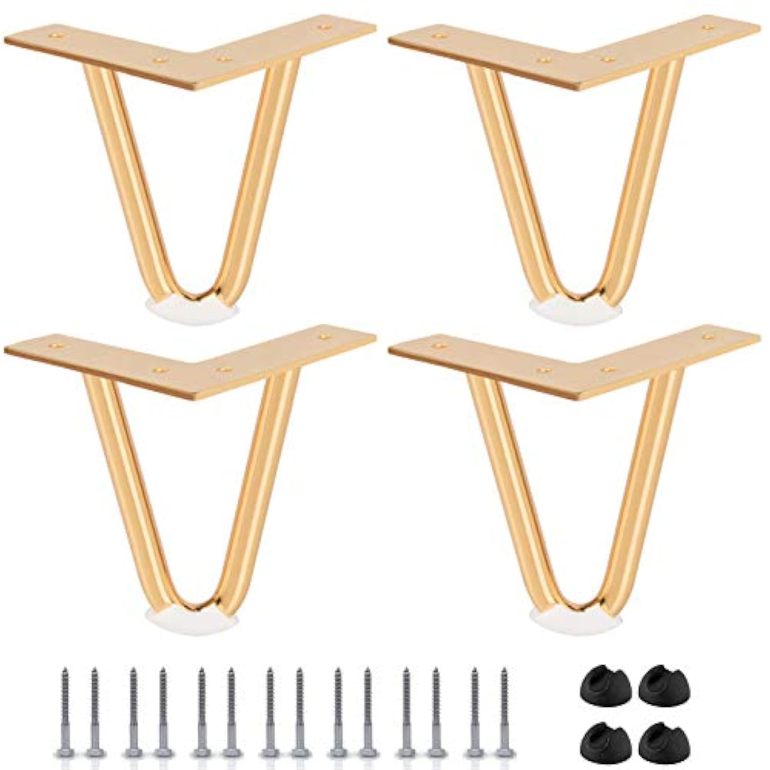 Btowin 4 inch Hairpin Legs, 4Pcs Heavy Duty Metal Furniture Legs with Rubber Floor Protectors & Screws for Home DIY Projects TV Stand Sofa Cabinet - Gold — image 1