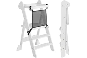 COSYLAND Foldable Wooden Toddler Kitchen Stool, 2-Level Adjustable Standing Tower with Anti-tip Feet, iF Award-Winning Portab