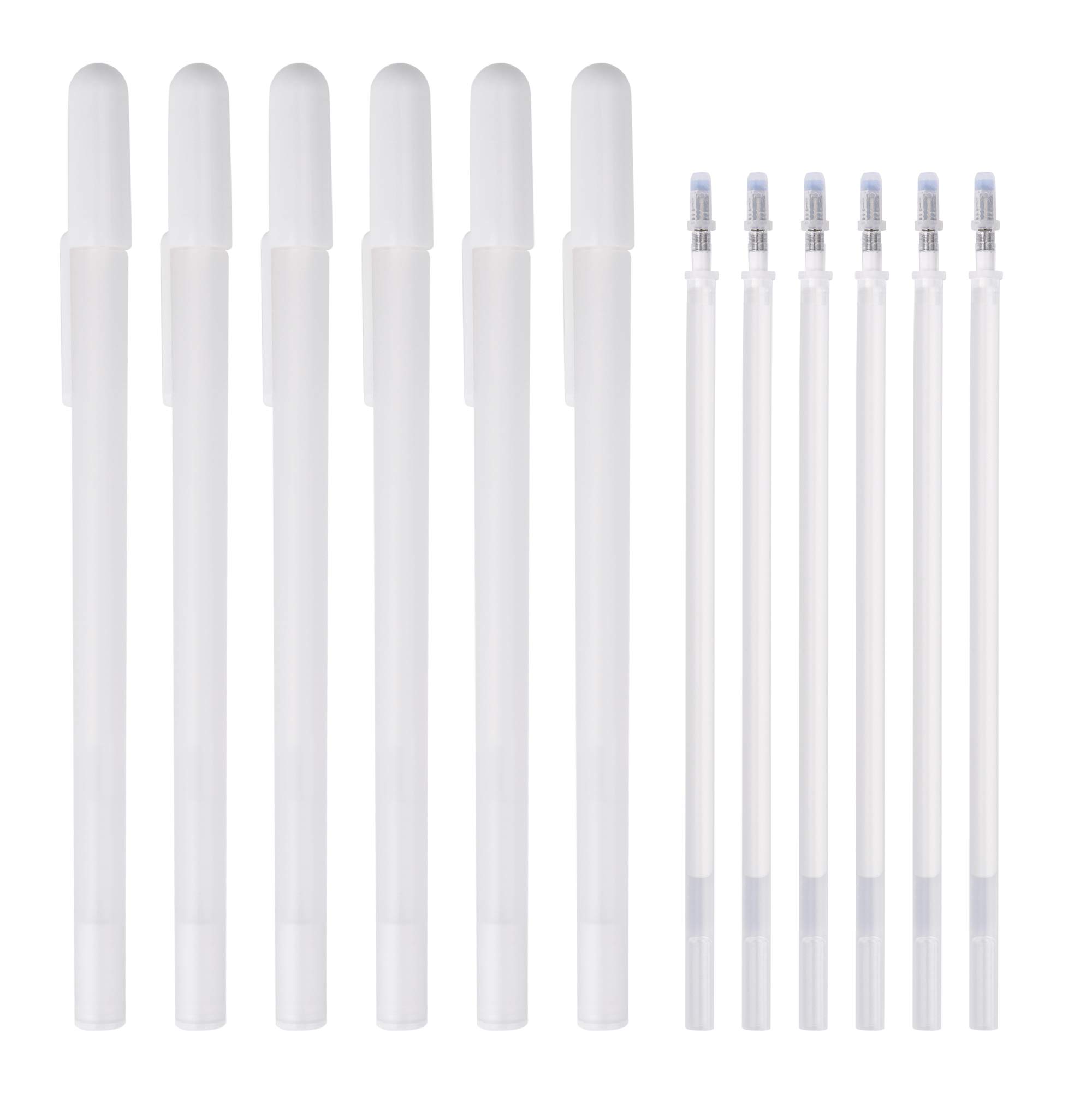 ISIYINER White Gel Pens 0.8mm Sketching Pens Fine Point Line Highlight Drawing Ink Pen for Back to School Artists Illustration Craft Dark Papers (6pcs White Gel Ink Pens and 6pcs Refills)
