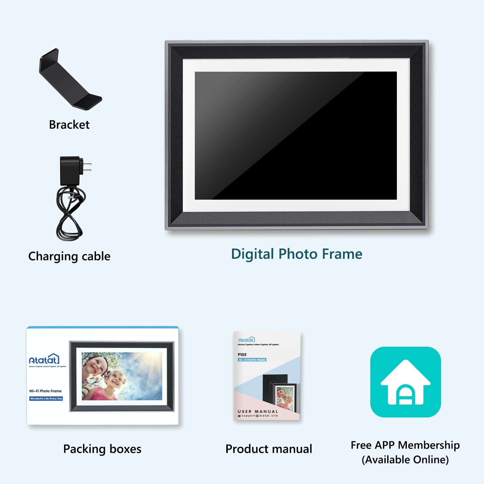 Atatat 10.1 Inch WiFi Digital Photo Frame, Electronic Smart Picture Frame with IPS Touch Screen, Internal 32GB Storage & Multi-User Binding, Easy Set Up and Instantly Photo Upload via APP or EMAIL
