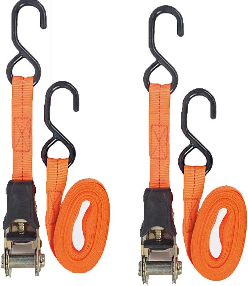 LXFYMX Ratchet Straps Ratchet Binding Band, Heavy, Strap 16 ft 2, 1,500 lbs Break Strength, Rubber-Coated Metal Handles, Metal Hook Ratchet Straps with Hooks
