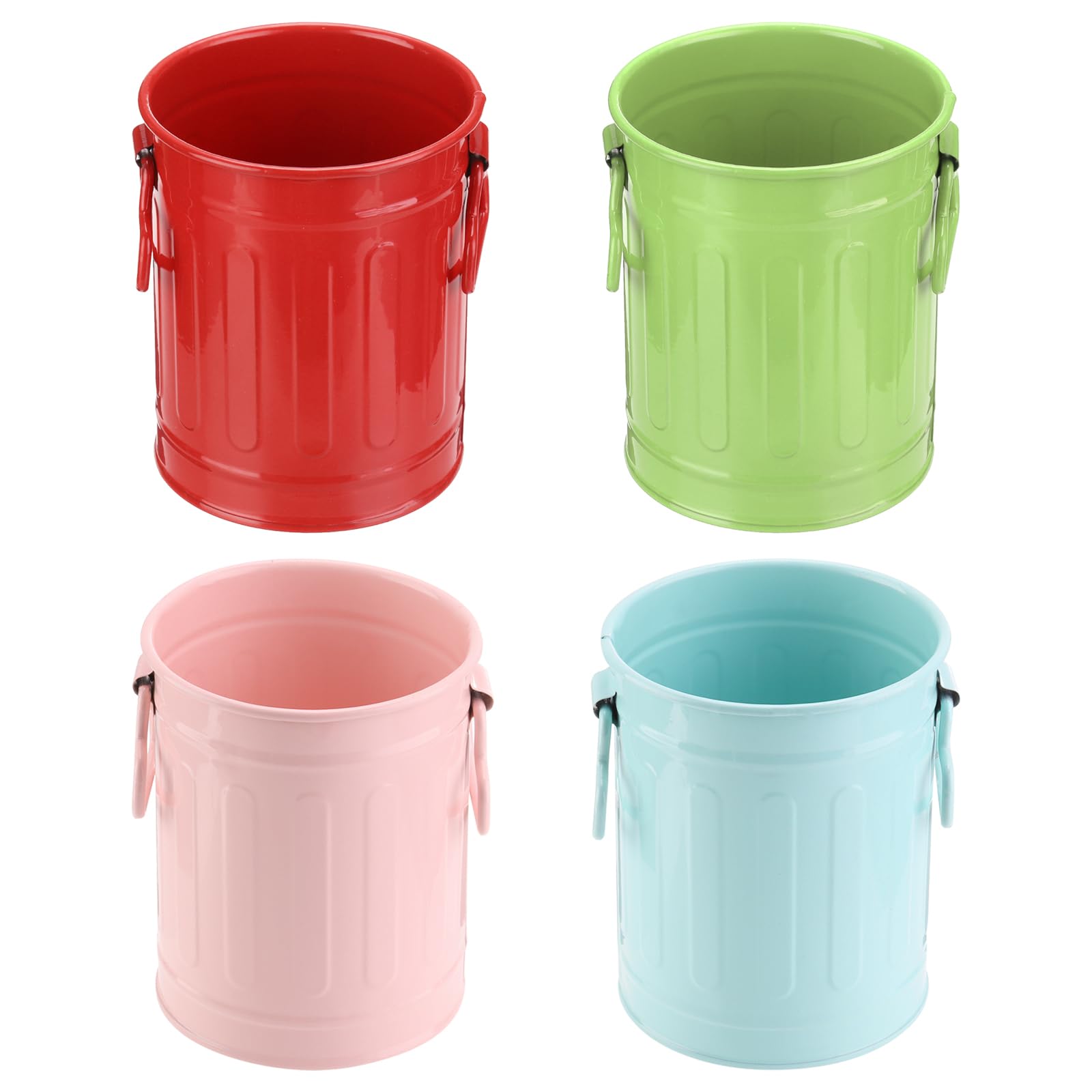 PATIKIL Barrel Pencil Holder, 4 Pack Metal Pen Holder for Desk Pencil Holders Cup Organizer with Handles Makeup Brush Holder Stationery Storage, Purple Pink Red Green