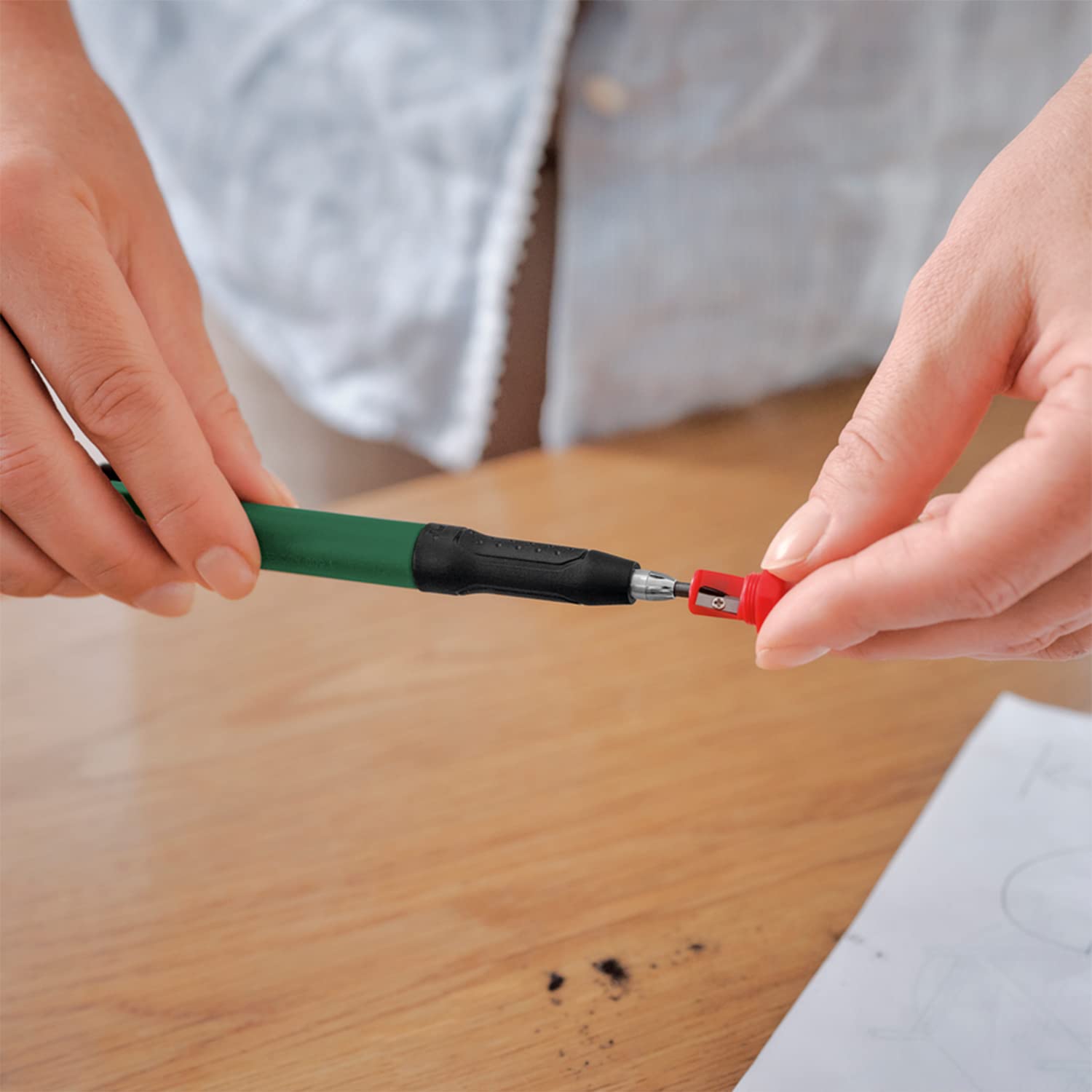 Bosch Tieflochmarker Bleistift (cleverer und robuster Tieflochmarker Druckbleistift zum Markieren auf Stein, Holz, Papier und anderen Materialien; integrierter Anspitzer) 4