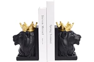 Kakizzy Book Ends Decorative, Lion Bookends for Shelves, Animal Book Stopper Decorative, Modern Book Ends for Heavy Books, Lion Figurines Statues Indoor, Unique Book Lover Gift(Black Lion)