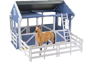 Breyer Horses Freedom Series Deluxe Country Stable & Wash Stall with Freedom Series Horse | 6 Piece Barn Playset Toy | 1:12 Scale Figurine | Model #61149 , Blue