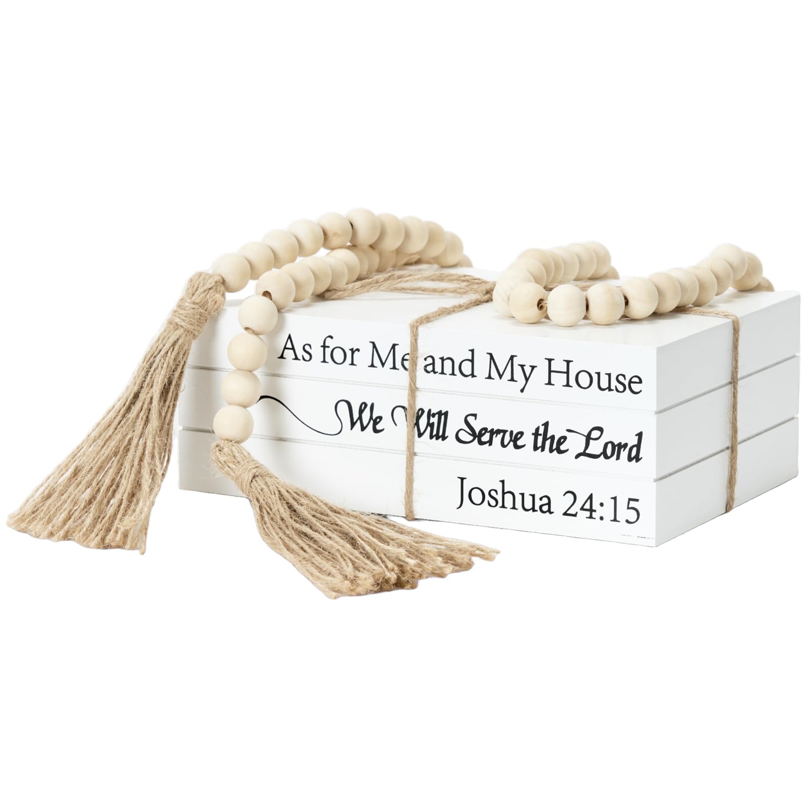 Photo 1 of Decorative Books for Home Decor, White Faux Books for Decoration, Rustic Farmhouse Stacked Display Books (As for Me and My House We Will Serve The Lord)