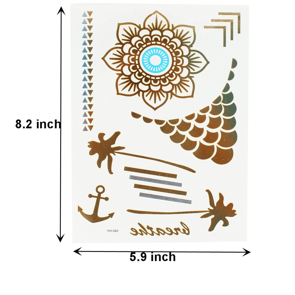 Tattoo Tätowierung Metallic Tattoos Temporäre Tattoo Aufkleber Glitzer Tattoo 10 Sheets für Frauen Jugendliche Mädchen (Silber Gold)