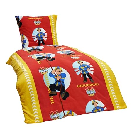 2 TLG Kinder Warme Kuschel Fleece Bettwäsche Einhorn Feuerwehrmann Pferd Pingin 135x200 80x80, Designe:Feuerwehrmann