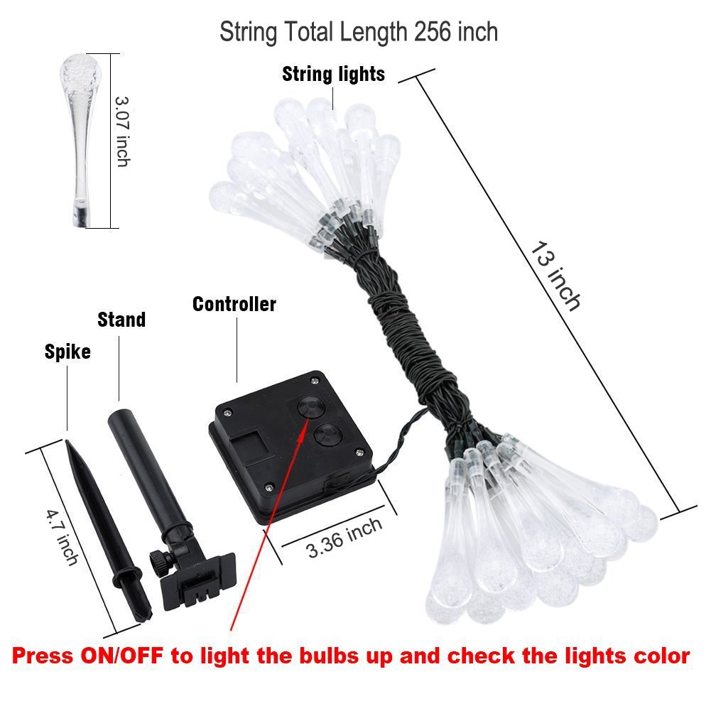 Solar String Lights,30 LED Christmas lights water drop, waterproof solar powered fairy lights garden decrotion,8 Modes twinkling outdoor or indoor lights (Colorful)