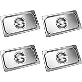 QWORK Solid Pan Lid with Handle, 4 Pack Stainless Steel Steam Table Pan Cover, for 1/3 Size Steam Pans