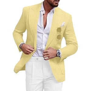 Men's Blazer Casual Sport Coats Linen Slim Fit One Button Suit Jacket Lightweight Sports Jacket