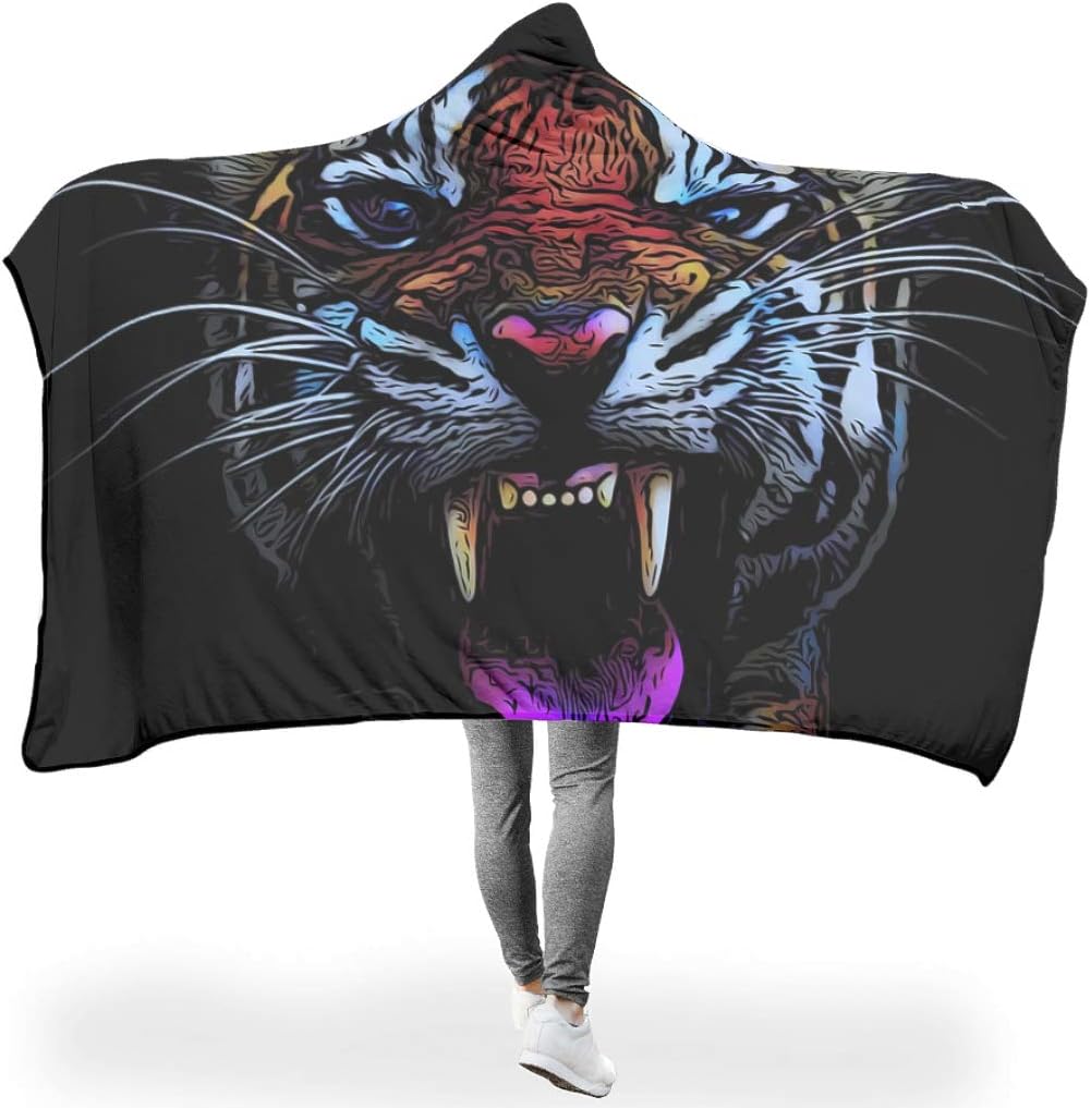 Abstract Tiger Striped Animal Artwork Print Hooded Blankets Wearable Soft Hoodie