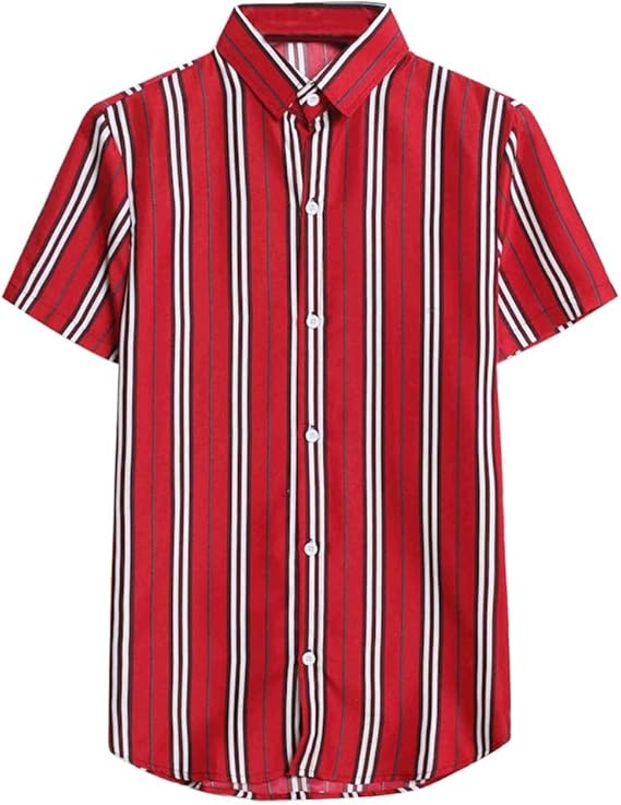 Men's Colorful Striped Shirts Short Sleeve Loose Casual Button Down
