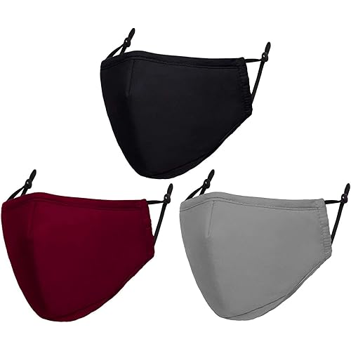 Forent 3-Ply Reusable Face Mask - Breathable Comfort, Fully Machine Washable, Face Masks for Home Office Work Outdoors (Multicolor ( Black, Red, Grey ), Pack of 3)