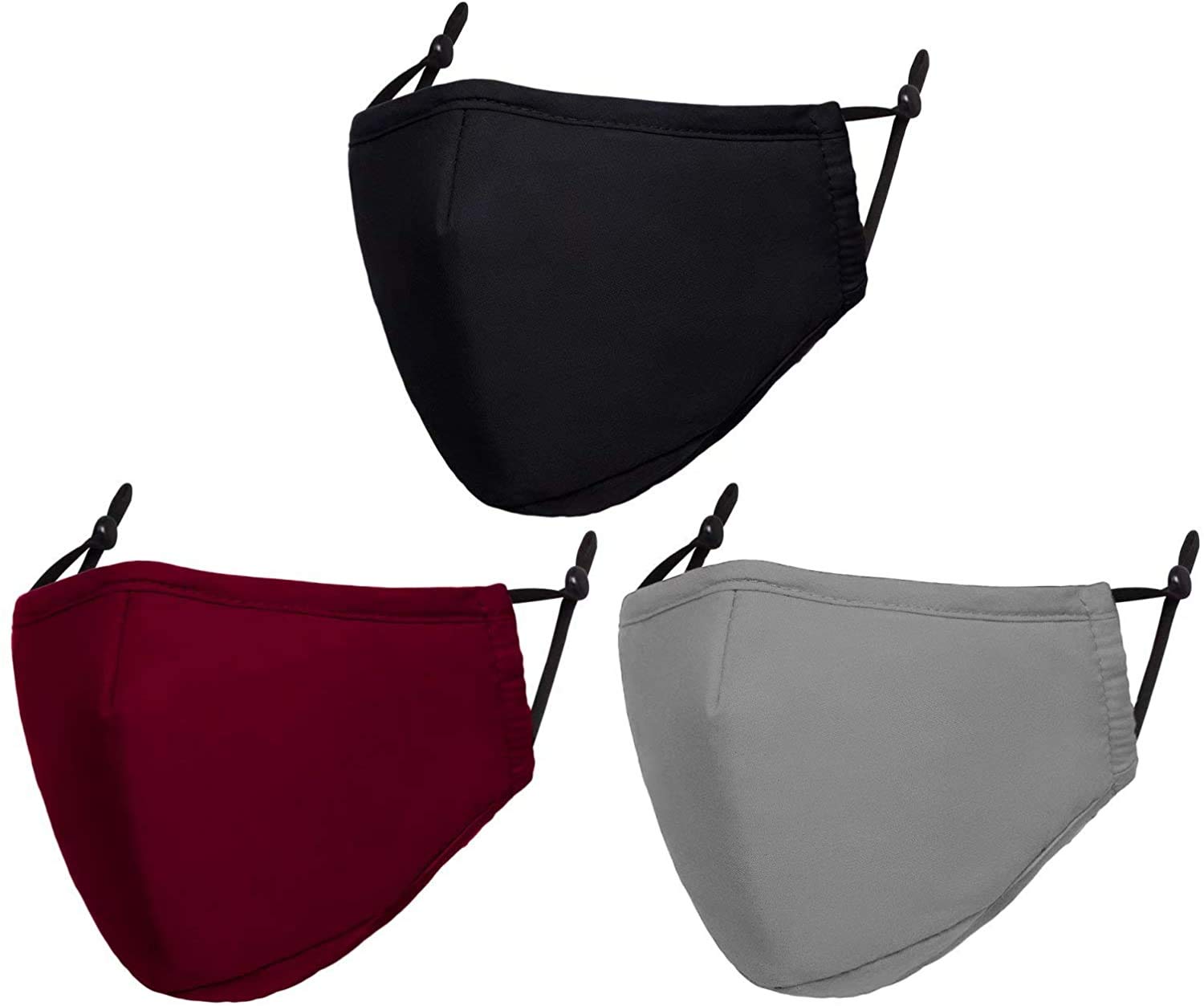 Forent 3-Ply Reusable Face Mask - Breathable Comfort, Fully Machine Washable, Face Masks for Home Office Work Outdoors (Multicolor ( Black, Red, Grey ), Pack of 3)