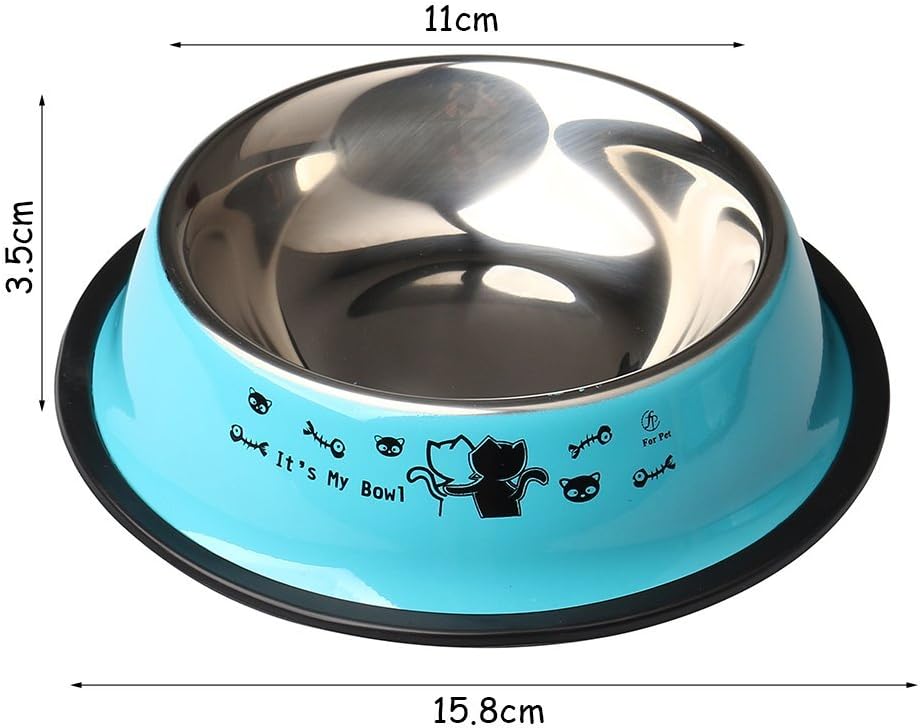 ZHIYE Stainless Steel Pet Bowls for Cats,2 Piece Non-slip Dog Feeding Bowl Small Dogs Cats, Blue - Image 4