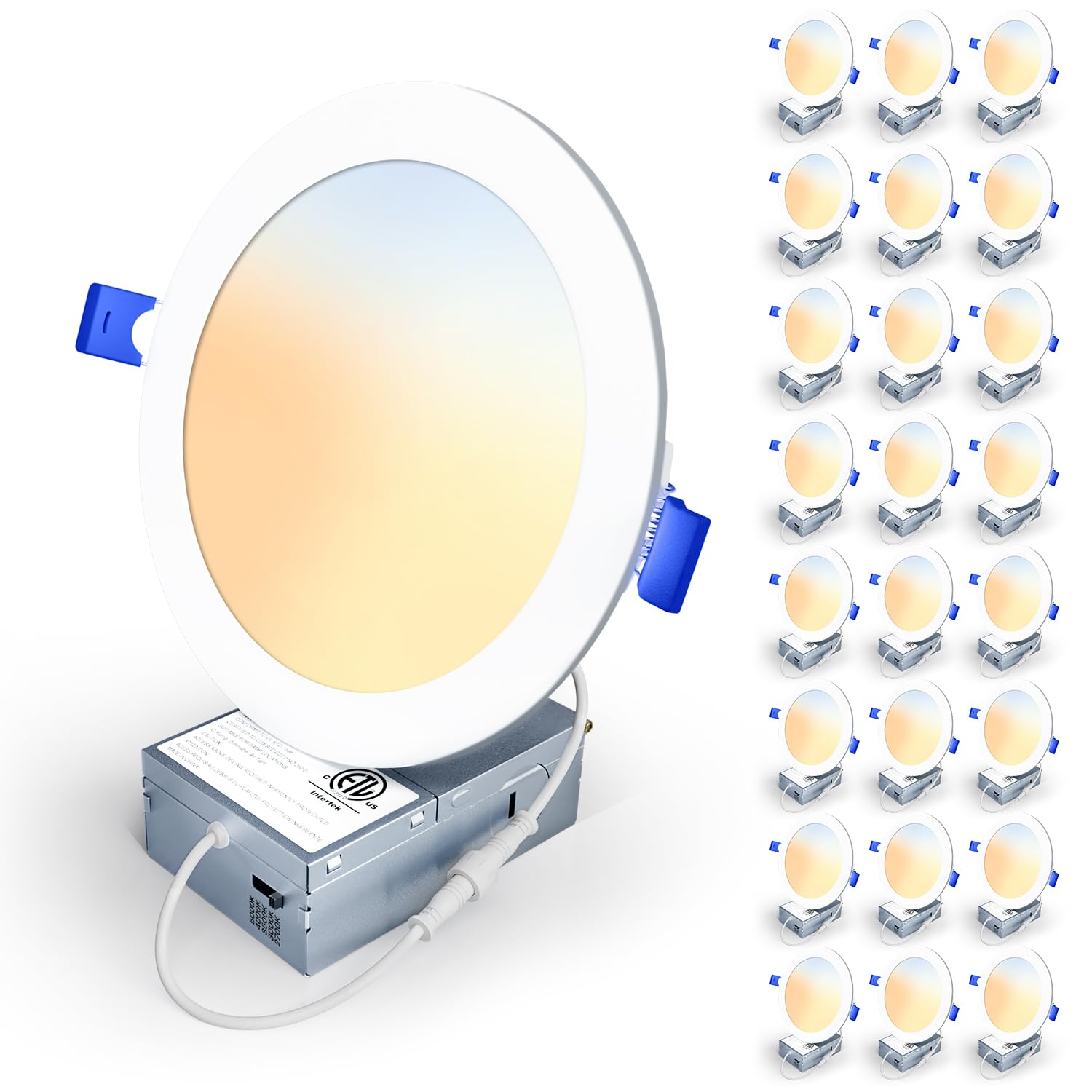 Photo 1 of Veriligt 24 Pack 6 Inch 5CCT LED Recessed Light, Silm Canless Recessed Lighting, Dimmable, Damp Rated, 2700K-5000K Selectable, Wafer Ceiling Downlight with Junction Box, 1200LM, 12W 120V, ETL&FCC