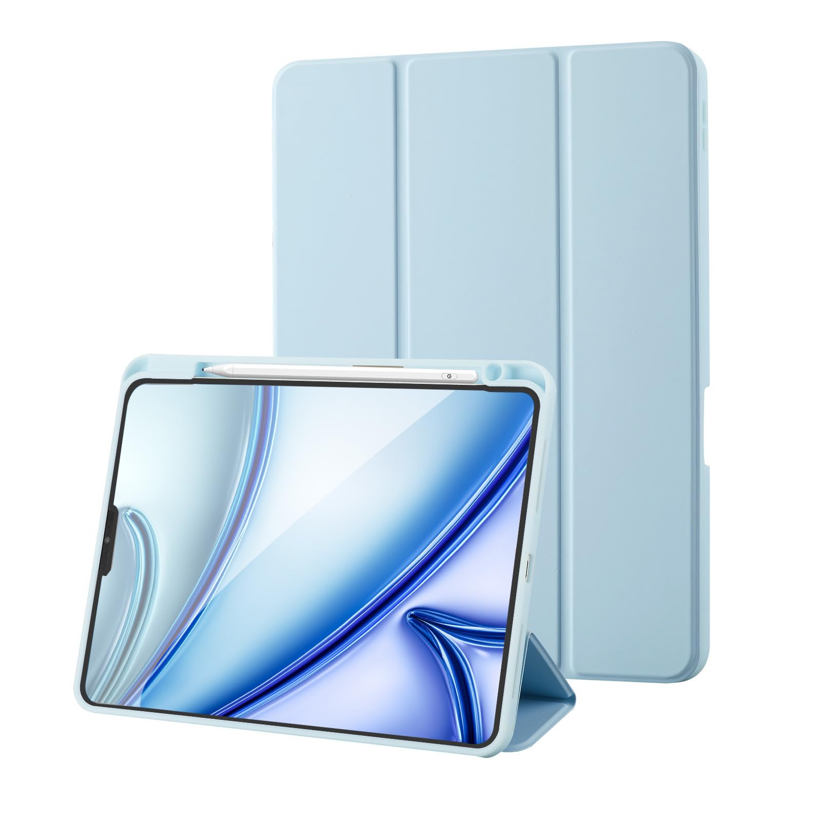 Case for iPad Pro 11 2022/2021/2020/2018 (4th/3rd/2nd/1st Gen) with Pencil Holder, Tri-fold Foldable Slim Protective Cover with Soft TPU Auto Wake/Sleep, Light Blue