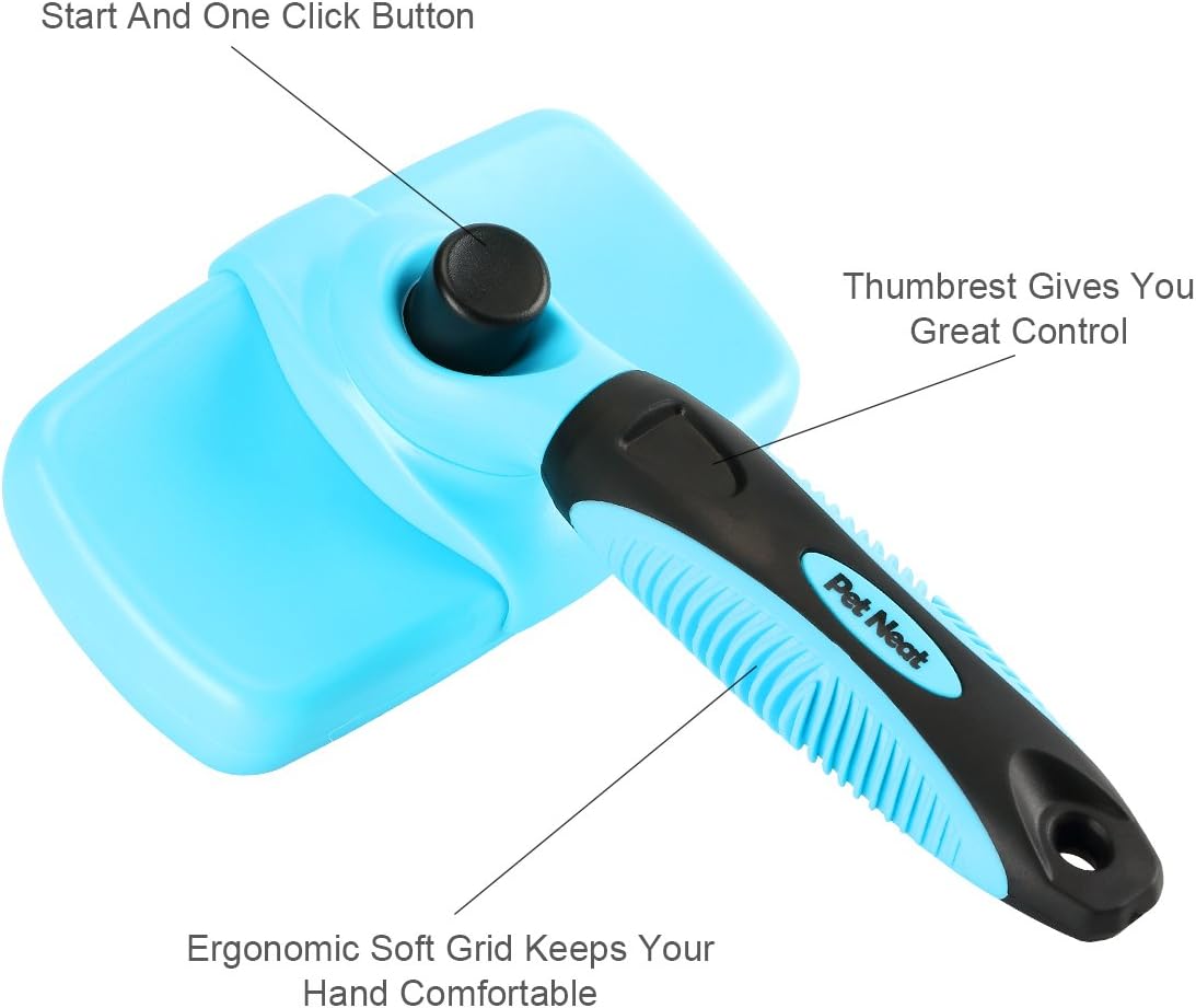 Pet Neat Self Cleaning Slicker Brush Effectively Reduces Shedding by Up to 95% - Professional Pet Grooming Brush for Small, Medium & Large Dogs and Cats, with Short to Long Hair