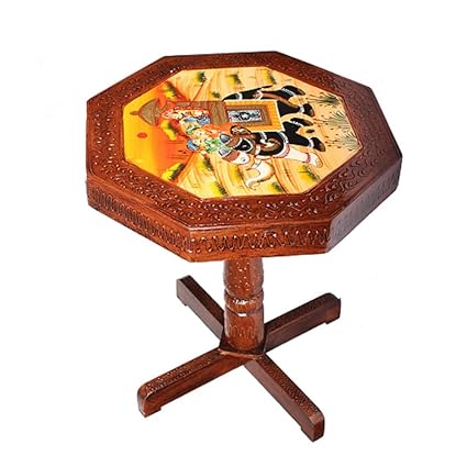 Apkamart Handcrafted And Handpainted Wooden Stool Cum Side Table - 15 Inch