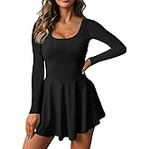 Fisoew Womens 2-in-1 Athletic Tennis Golf Dress Long Sleeve Underneath Workout Active Dresses with Built-in Shorts
