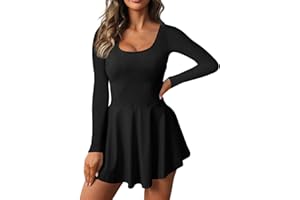 Fisoew Womens 2-in-1 Athletic Tennis Golf Dress Long Sleeve Underneath Workout Active Dresses with Built-in Shorts