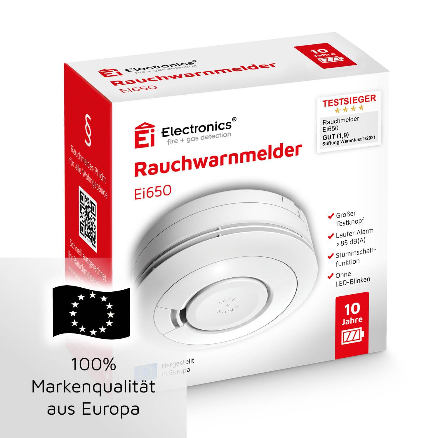 Ei Electronics Ei650 Smoke Alarm, Set of 6, Stand-Alone Device with Battery for 10 Years, Test Winner Stiftung Warentest, White
