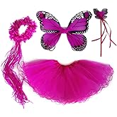 4 PC Girls Fairy Wings Butterfly Costume Set with Wings, Tutu, Wand & Halo