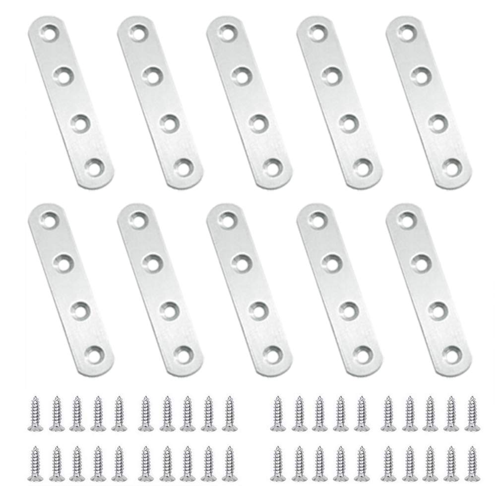 BuxiuGK 10 Pieces 80x16 mm Flat Brace Flat Bracket Stainless Steel Heavy Duty Straight Repair Joining Mending Flat Bracket for Furniture Fixation