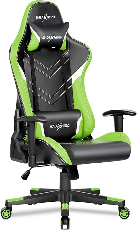 Amazon Co Jp Galaxhero ゲーミングチェア オフィスチェア 安心の一年間保証 デスクチェア 耐荷重150kg リクライニング パソコンチェア 可動肘 ハイバック ヘッドレスト腰痛対策 調節可能 ランバーサポート ロッキング Puレザー グリーン Adjy614ge ホーム キッチン