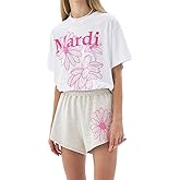 mardi mercredi Women's Triple Flower Graphic T-Shirt, 100% Cotton, Regular Fit Crewneck, Bold 3-Flower Print