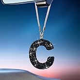 STYVIN Letter C Bling Black Car Accessories Interior for Women, Interior Charm Rear View Mirror Cute Crystal Pendant Car Decorations for Men, Lucky Gifts Diamond Rhinestone